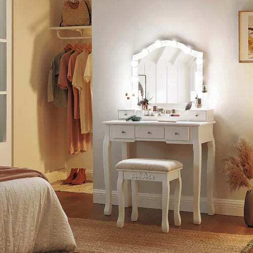 31.5'' Wide Vanity Set with Stool and Mirror Solid Manufactured Wood