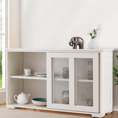 Cream White 42'' Wide Server Kitchen Storage Cabinet with Sliding Doors is Perfect to Fit your Kitchen Or Dining Room