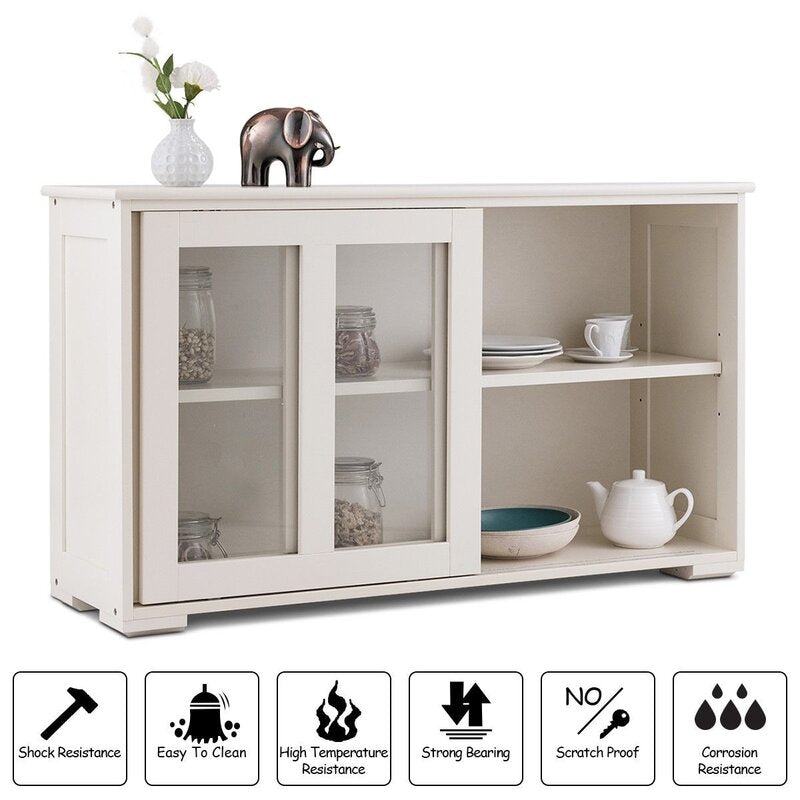 Cream White 42'' Wide Server Kitchen Storage Cabinet with Sliding Doors is Perfect to Fit your Kitchen Or Dining Room