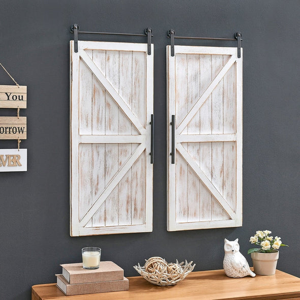 2-pc. Wooden Barn Door Wall Plaque Set - Aged White Bring Home