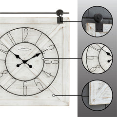 Farmstead Fir Wood Barn Door Wall Clock - Weathered White Make An Accent Statement in your Entryway, Kitchen, Living Room