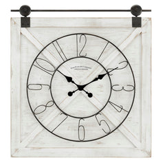 Farmstead Fir Wood Barn Door Wall Clock - Weathered White Make An Accent Statement in your Entryway, Kitchen, Living Room