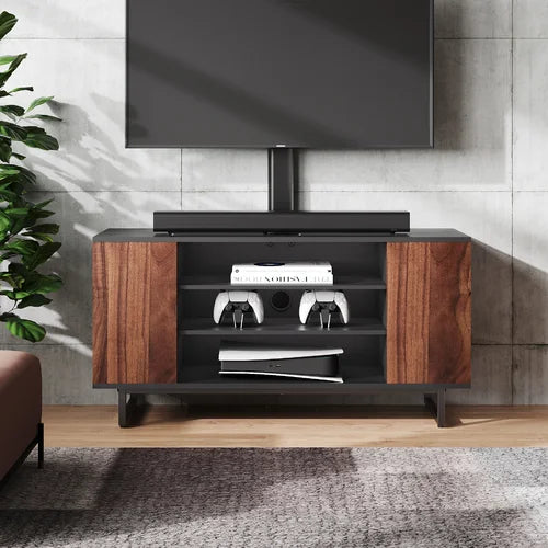 Fitueyes Black Swivel Floor Stand Mount for Greater Than 50" Screens with Shelving