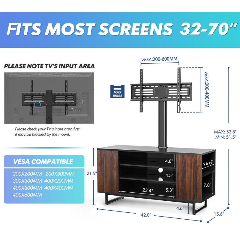 Swivel Floor Stand Mount in Black for Screens Holds up to 110 Lb. lbs.
