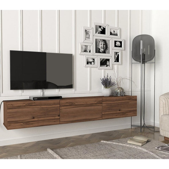 TV Stand for TVs up to 85" Floating TV Stand Extends with 3 Big Storage in its Front. This Modern Piece in Light Airy Style is A Compact Media Console