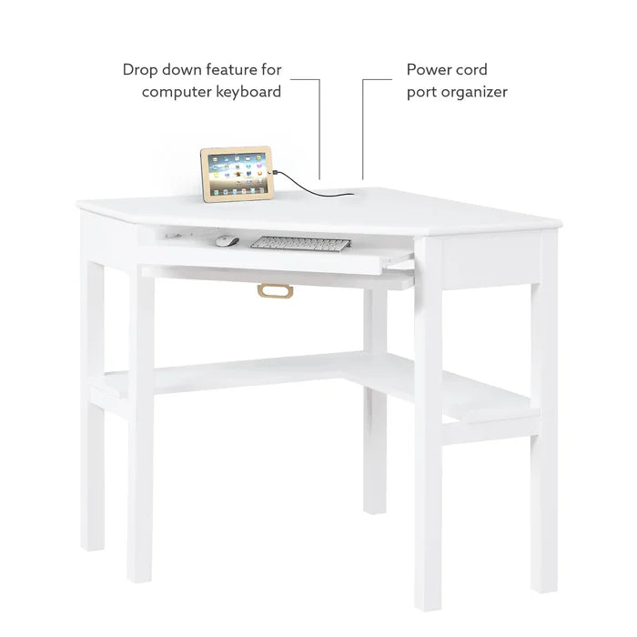 Solid Wood Flaviana Corner Desk with Keyboard Tray Perfect for Corner Space
