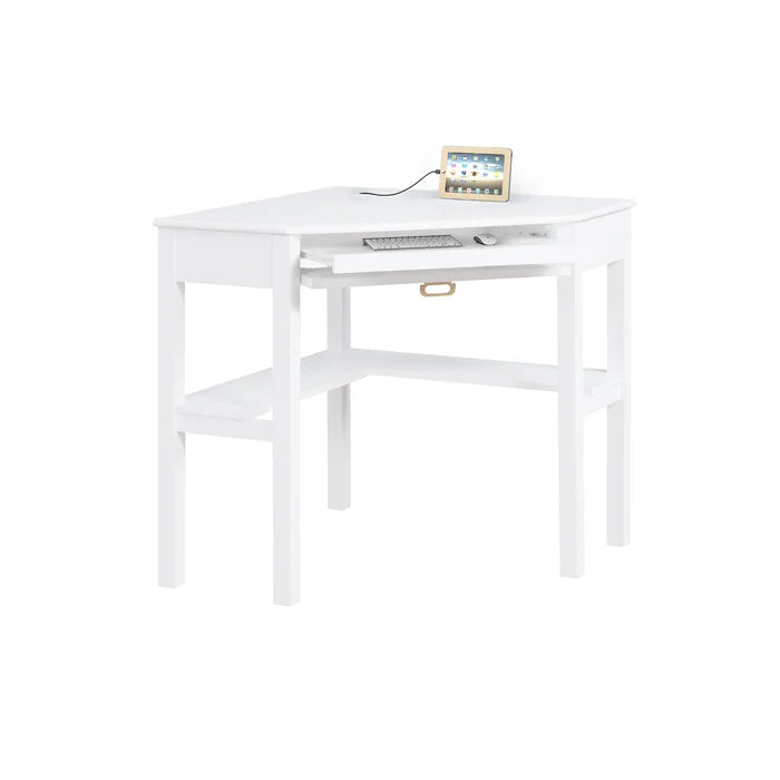 Solid Wood Flaviana Corner Desk with Keyboard Tray Perfect for Corner Space