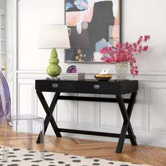 Black Flaviana Writing Desk Made from Solid and Engineered Wood