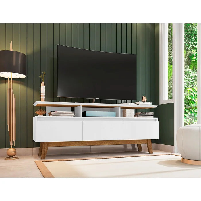White Flemming TV Stand for TVs up to 70" Crafted from Solid and Engineered Wood