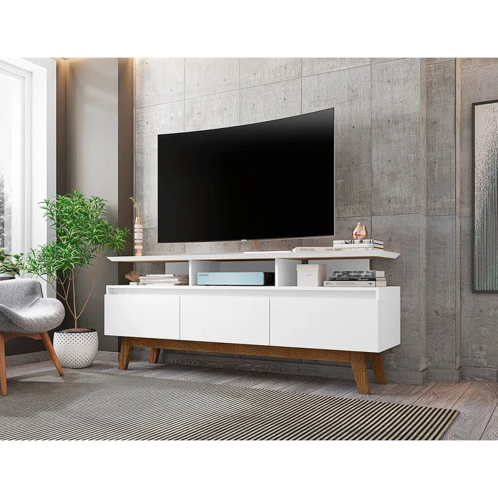 White Flemming TV Stand for TVs up to 70" Crafted from Solid and Engineered Wood