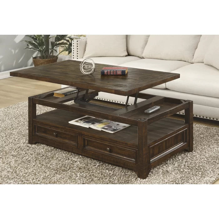 Lift-Top Coffee Table with Storage Solid Wood Perfect for Organize