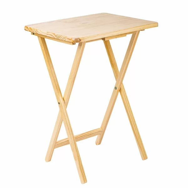 Natural Folding 5 Piece Tray Table Set with Stand Perfect Access and Organized Storage