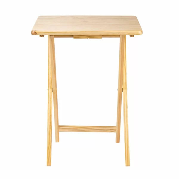 Natural Folding 5 Piece Tray Table Set with Stand Perfect Access and Organized Storage