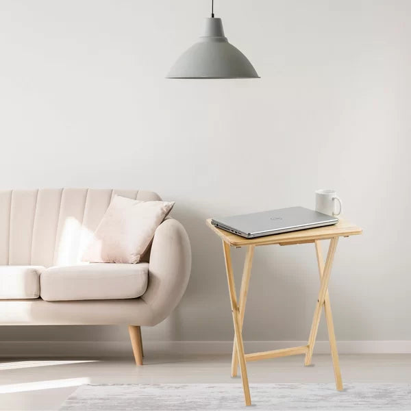 Natural Folding 5 Piece Tray Table Set with Stand Perfect Access and Organized Storage