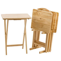 Natural Folding 5 Piece Tray Table Set with Stand Perfect Access and Organized Storage