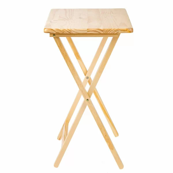 Natural Folding 5 Piece Tray Table Set with Stand Perfect Access and Organized Storage