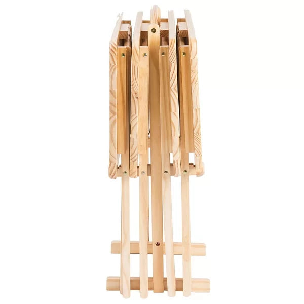 Natural Folding 5 Piece Tray Table Set with Stand Perfect Access and Organized Storage