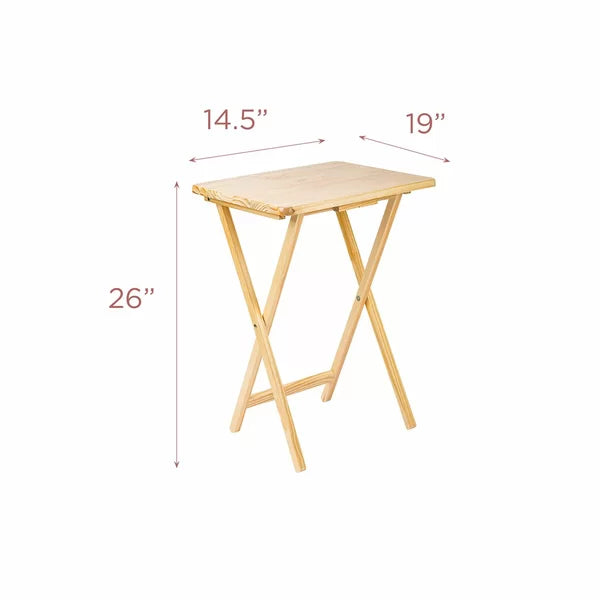 Natural Folding 5 Piece Tray Table Set with Stand Perfect Access and Organized Storage