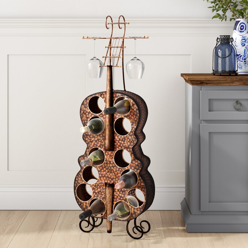 12 Bottle Follansbee Floor Wine Bottle & Glass Rack in Copper
