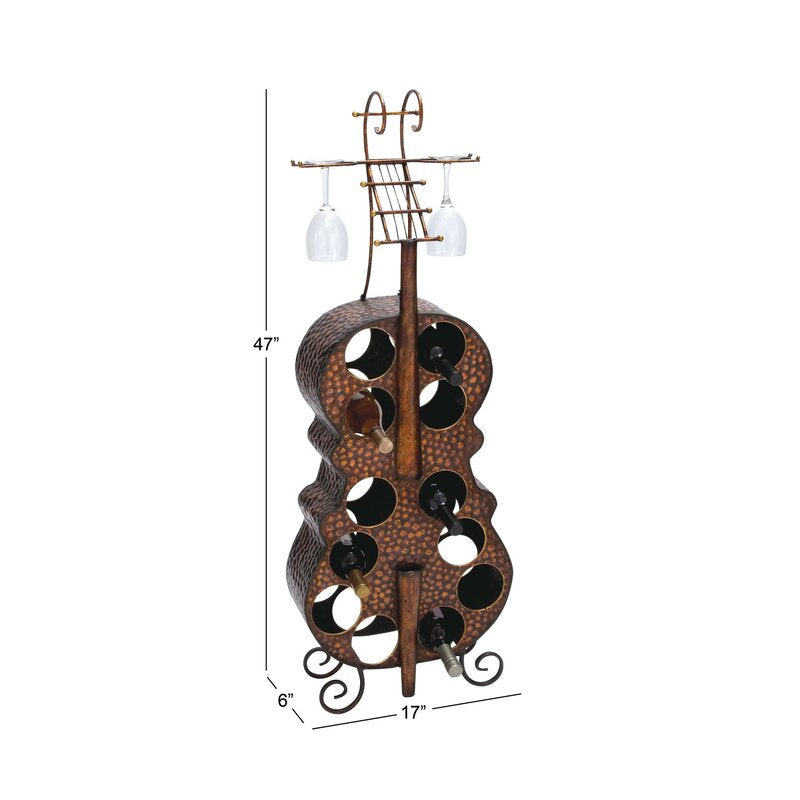 12 Bottle Follansbee Floor Wine Bottle & Glass Rack in Copper