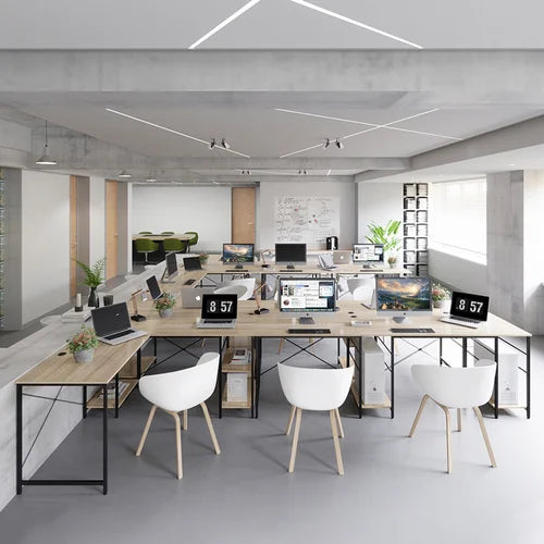 Oak Fortson L-Shape Desk Long Straight Desk with Shelves Design