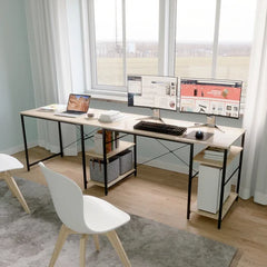Oak Fortson L-Shape Desk Long Straight Desk with Shelves Design