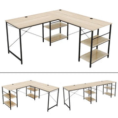 Oak Fortson L-Shape Desk Long Straight Desk with Shelves Design