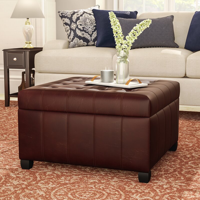 31'' Wide Faux Leather Tufted Square Ottoman with Storage