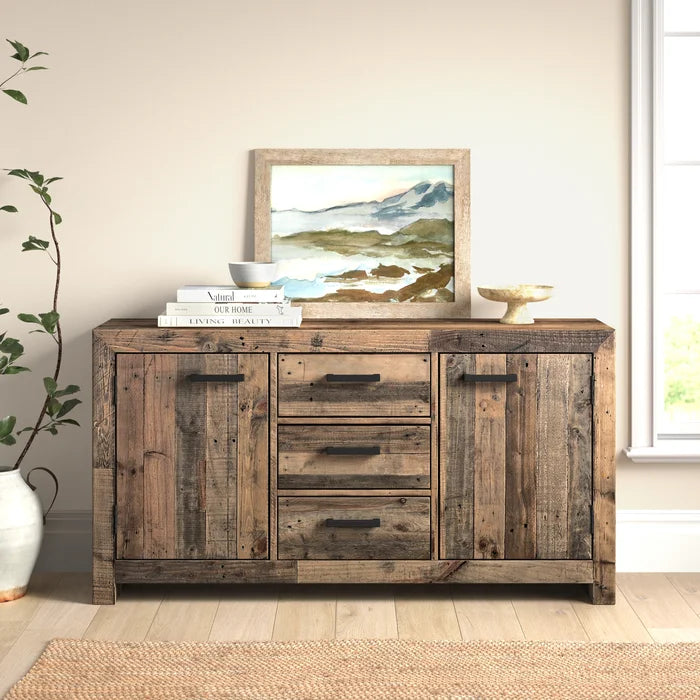 Natural Frederickson 63'' Wide 3 Drawer Pine Solid Wood Sideboard