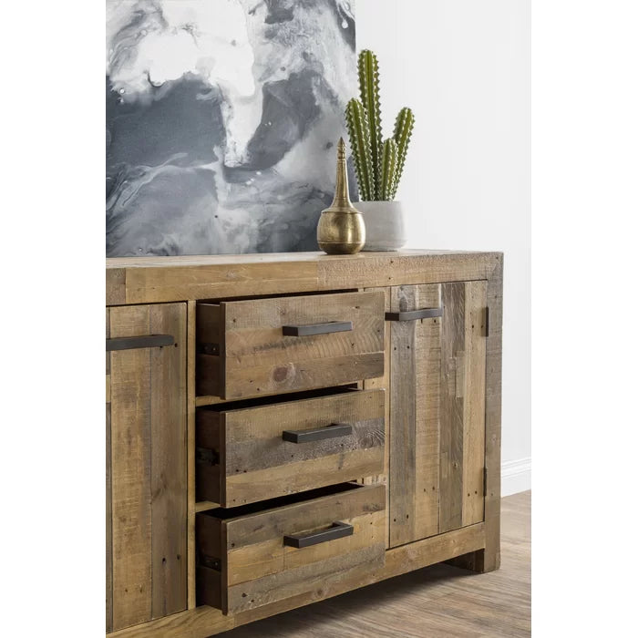 Natural Frederickson 63'' Wide 3 Drawer Pine Solid Wood Sideboard