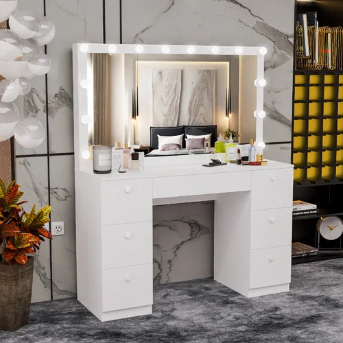 46.44'' Wide Vanity with Mirror Light Bulbs Add A Sense Of Glamor And Style