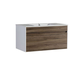 1 - Wall-Mounted Single Bathroom Vanity Set One Deep Drawer Offers Out-Of-Sight Storage for Toiletries, Towels, and Cosmetics Smooth-Operating Glides