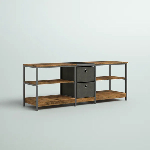 Rustic Brown Friesen Solid Wood TV Stand for TVs up to 65" Two Center Cubbies
