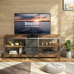 Rustic Brown Friesen Solid Wood TV Stand for TVs up to 65" Two Center Cubbies