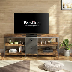 Rustic Brown Friesen Solid Wood TV Stand for TVs up to 65" Two Center Cubbies