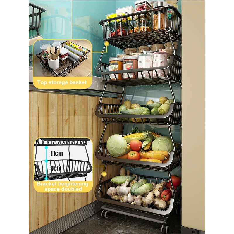 Fruit Vegetable Produce Metal Storage Bin For Kitchen Pantry Bathroom Garage