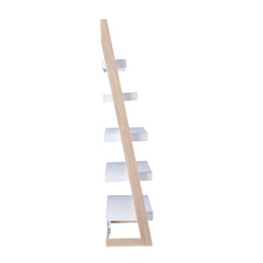 Contemporary 5-shelf Leaning Bookcase - Weathered White Five Spacious Shelves Prop Up Decorative Effects to Create A Display