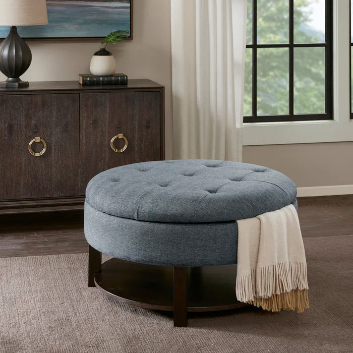 Blue Gafna 36'' Wide Tufted Round Storage Ottoman with Storage Stylish Addition