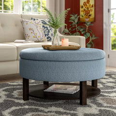 Blue Gafna 36'' Wide Tufted Round Storage Ottoman with Storage Stylish Addition