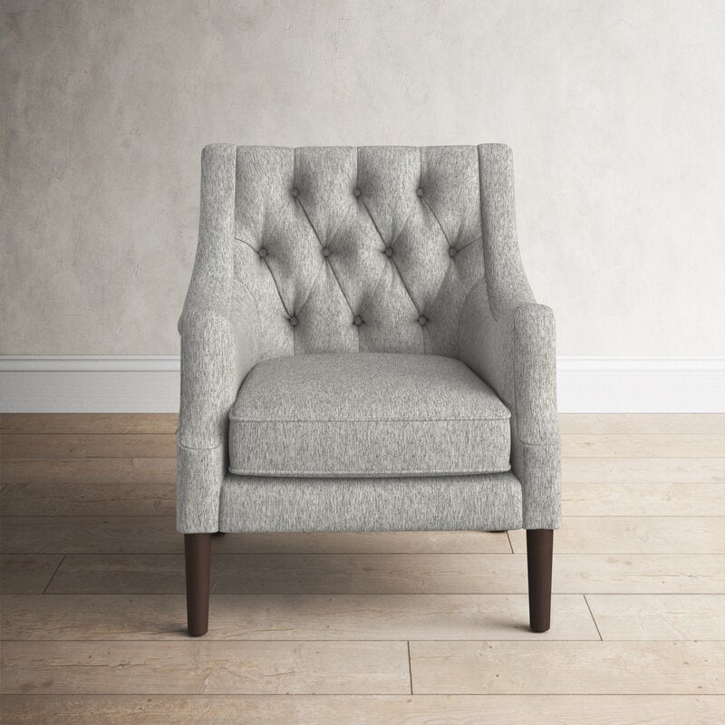 Gray Polyester 29.25'' Wide Tufted Wingback Chair Lending Some Traditional Appeal to your Space. Upholstered in Foam-Filled Polyester