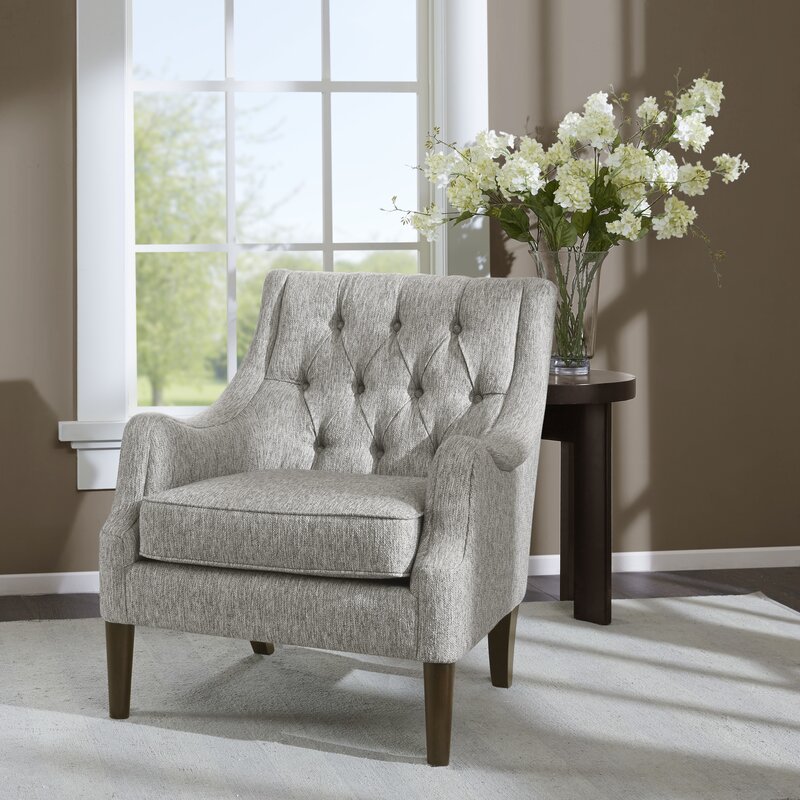 Gray Polyester 29.25'' Wide Tufted Wingback Chair Lending Some Traditional Appeal to your Space. Upholstered in Foam-Filled Polyester