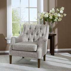 Gray Polyester 29.25'' Wide Tufted Wingback Chair Lending Some Traditional Appeal to your Space. Upholstered in Foam-Filled Polyester