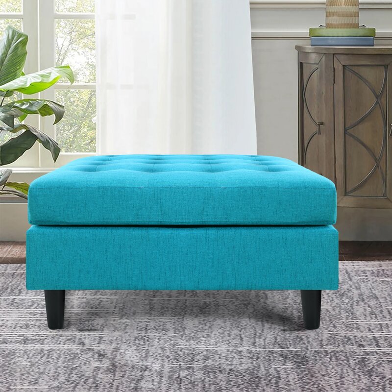 Galgano 35'' Wide Tufted Square Cocktail Ottoman Crafted from Solid Wood