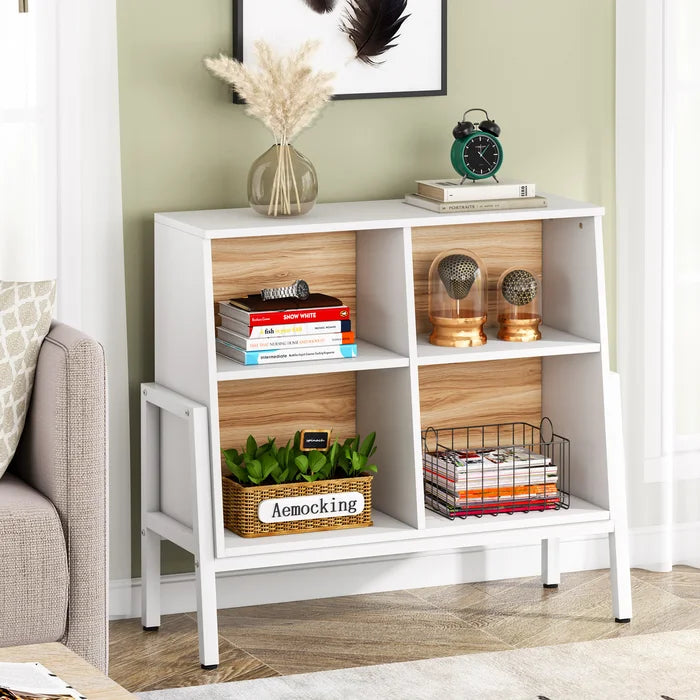 Garberville 31.5 H x 31.5 W Iron Bookcase 3 Tier Stylish Bookshelf 4 Open Cubes