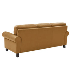 Caramel Tan Garr 85'' Genuine Leather Rolled Arm Sofa Modern and Classy