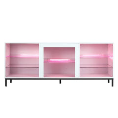 White Gattis TV Stand for TVs up to 70" with Built-in Lighting Adjustable Shelves