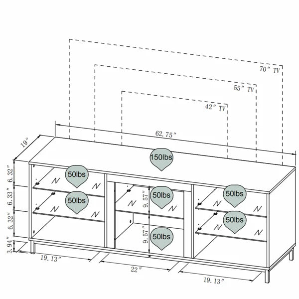 White Gattis TV Stand for TVs up to 70" with Built-in Lighting Adjustable Shelves