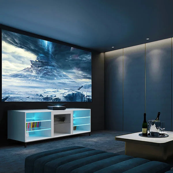 White Gattis TV Stand for TVs up to 70" with Built-in Lighting Adjustable Shelves