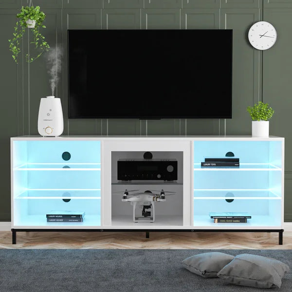 White Gattis TV Stand for TVs up to 70" with Built-in Lighting Adjustable Shelves