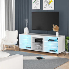 White Gattis TV Stand for TVs up to 70" with Built-in Lighting Adjustable Shelves